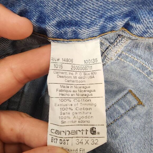 Carhartt Size 34 x 32 Men's Relaxed Fit Light Wash Blue Denim Jeans U - Picture 6 of 8
